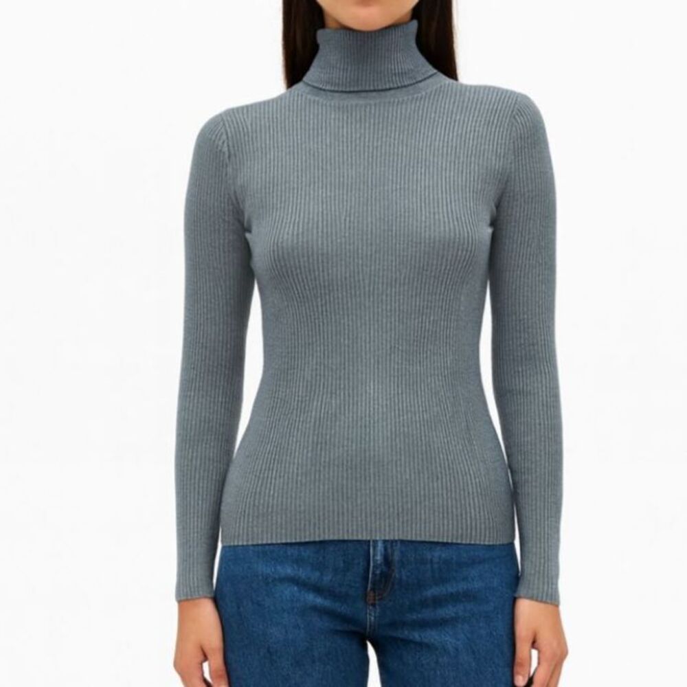 Express Heather Grey Ribbed Turtleneck S  Office Siren Bodycon